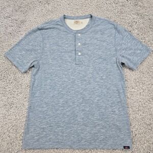 Faherty Mens Short Sleeve Henley Shirt Heather Blue Size M Casual Classic